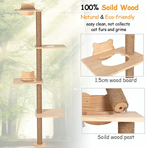 Rascador de pared para gatos de madera, mueble para gatos para la pared, diversión para gatos activos, 186 cm