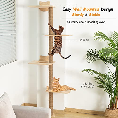 Rascador de pared para gatos de madera, mueble para gatos para la pared, diversión para gatos activos, 186 cm