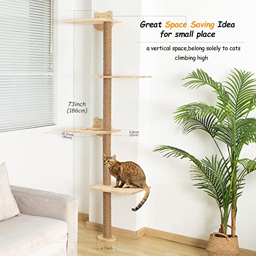 Rascador de pared para gatos de madera, mueble para gatos para la pared, diversión para gatos activos, 186 cm