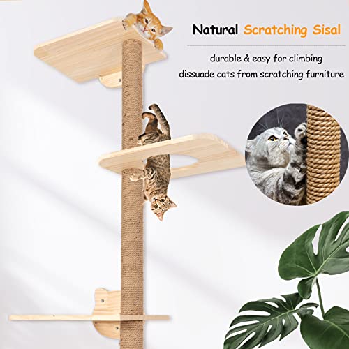 Rascador de pared para gatos de madera, mueble para gatos para la pared, diversión para gatos activos, 186 cm