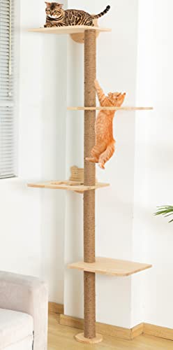 Rascador de pared para gatos de madera, mueble para gatos para la pared, diversión para gatos activos, 186 cm
