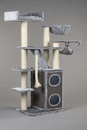 Rascador grande para gatos XXL Cat Penthouse Crown gris claro, árbol rascador para gatos grandes para Maine Coon, árbol para gatos pesados, trepar y rascar muebles gruesos