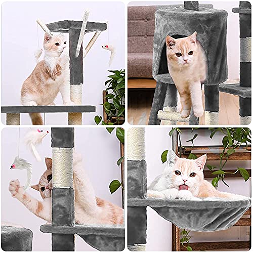 Rascador para Gatos Grandes, Árbol Rascador Escalador para Gatos, Árbol para Gatos Rascador Grande con Nidos Plataformas Casetas Ratón de Juego, para Jugar y Descansar en Interiores (Gris)