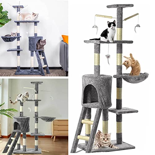 Rascador para Gatos Grandes, Árbol Rascador Escalador para Gatos, Árbol para Gatos Rascador Grande con Nidos Plataformas Casetas Ratón de Juego, para Jugar y Descansar en Interiores (Gris)