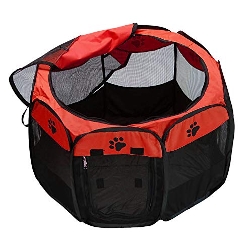 Recinto Plegable Corralito para Mascotas Perros Gatos Pequeños Portátil Impermeable Malla de Aire Oxford Tienda de Campaña Casa de Juegos para Campamentos Picnics Casa Montaje Rápido（Rojo 72x72x43cm）