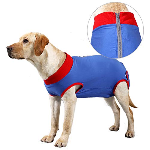 Recuperación de perro traje quirúrgico Camisa de recuperación para, cuello en forma de cono alternativo para mascotas traje quirúrgico postoperatorio heridas abdominales para evitar lamer(Azul,m)