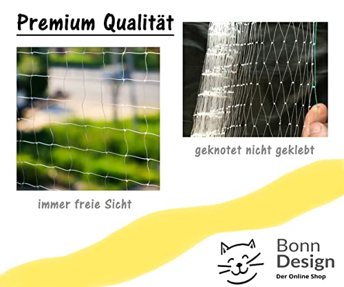 Red para gatos de 4x3 m para balcón y ventana sin agujeros protección para balcones + 25 m de cuerda de fijación extra transparente + segura incluye kit de montaje red de protección resistente