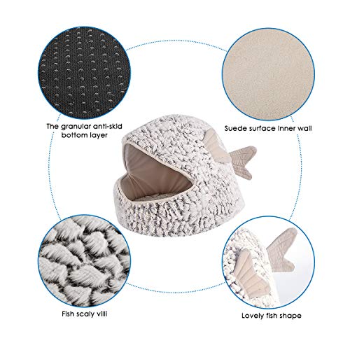 Rehomy Cama de dormir para mascotas, con forma de pez dorado, lavable, cálida, suave, acogedora, para mascotas, cueva, gato, saco de dormir con cojín extraíble para perros pequeños, gatos y gatitos