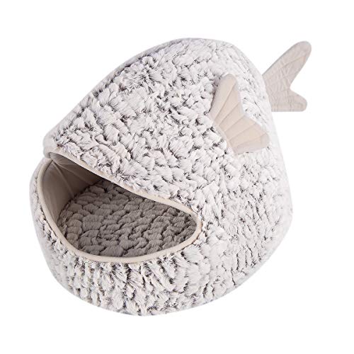 Rehomy Cama de dormir para mascotas, con forma de pez dorado, lavable, cálida, suave, acogedora, para mascotas, cueva, gato, saco de dormir con cojín extraíble para perros pequeños, gatos y gatitos