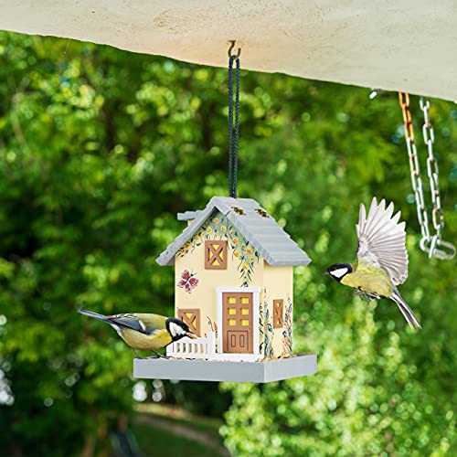 Relaxdays Comedero Pájaros, Madera, Alimentador Colgante Aves Silvestres, Casita, 23,5x18x18cm, Semillas, Multicolor
