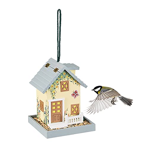 Relaxdays Comedero Pájaros, Madera, Alimentador Colgante Aves Silvestres, Casita, 23,5x18x18cm, Semillas, Multicolor