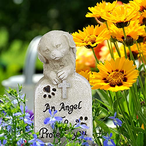 Relaxdays Gatos Placa Conmemorativa Perro, Resistente Intemperie, Lápida Mascota, Cruz, Refrán: An Angel To Protect You, Crema (10036058)