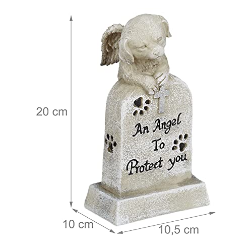 Relaxdays Gatos Placa Conmemorativa Perro, Resistente Intemperie, Lápida Mascota, Cruz, Refrán: An Angel To Protect You, Crema (10036058)