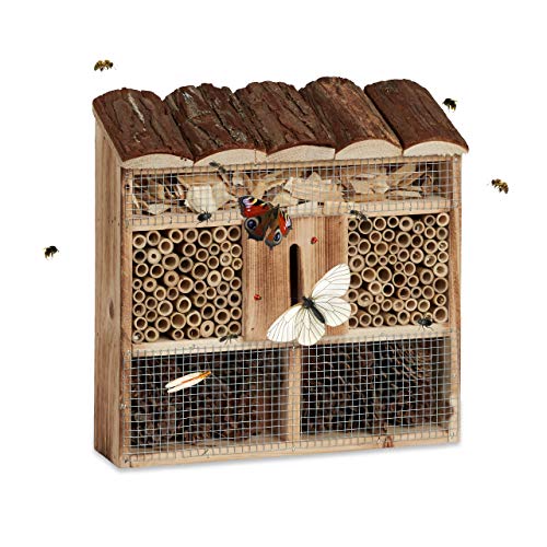 Relaxdays Insektenhotel Zum Aufhängen, Bienenhotel, Schmetterlingshaus, Geflämmtes Holz, HBT: 31 x 3 Casa para Insectos, Marrón, 9.5x30.5x31 cm