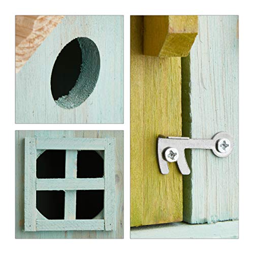 Relaxdays Nistkasten, Vogelhäuschen, Tür, Fenster, Holz, Kleines Flugloch, Singvögel Caja Nido Mediana en Forma de Casa, Azul, 13x25.8x25.5 cm