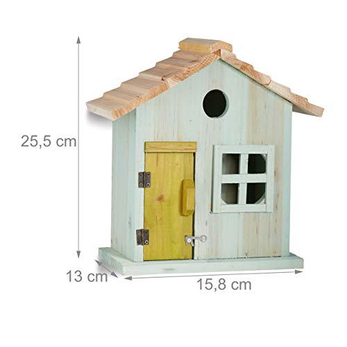 Relaxdays Nistkasten, Vogelhäuschen, Tür, Fenster, Holz, Kleines Flugloch, Singvögel Caja Nido Mediana en Forma de Casa, Azul, 13x25.8x25.5 cm
