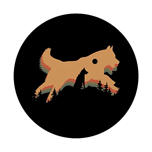 Retro Dueño De Perro Bosque Árbol Naturaleza Husky Siberiano PopSockets PopGrip: Agarre intercambiable para Teléfonos y Tabletas