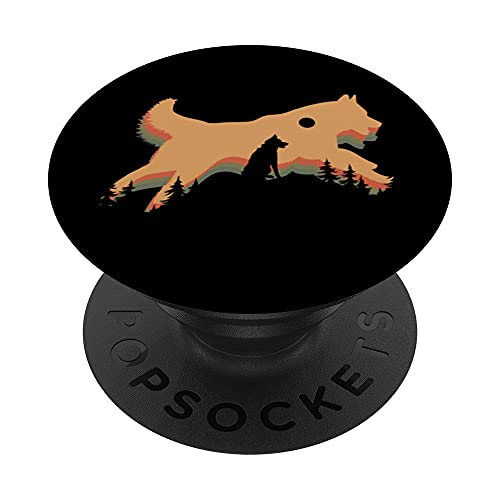 Retro Dueño De Perro Bosque Árbol Naturaleza Husky Siberiano PopSockets PopGrip: Agarre intercambiable para Teléfonos y Tabletas