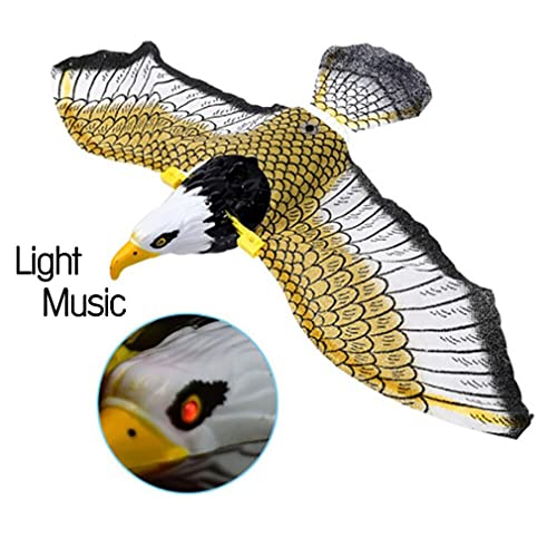 RHNE Repelente de pájaros Luminoso, águila eléctrica Colgante con música, espantapájaros voladores, búho Volador portátil, decoración de jardín de pájaros, Colorido
