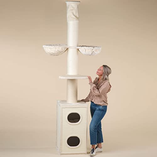RHRQuality Árbol rascador para gatos grande, estable, XXL, color beige, tonel Maine Coon, altura del techo con troncos de 20 cm de diámetro. Árbol rascador especial para gatos pesados