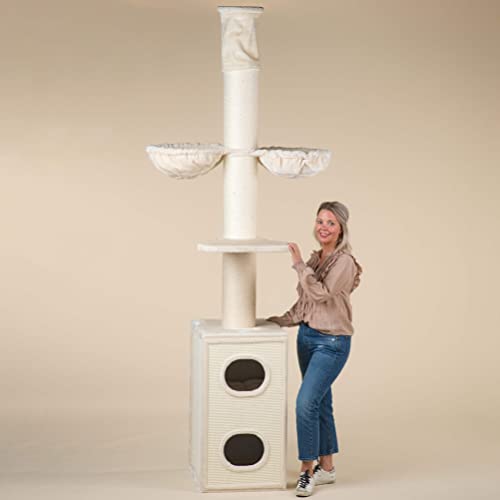 RHRQuality Árbol rascador para gatos grande, estable, XXL, color beige, tonel Maine Coon, altura del techo con troncos de 20 cm de diámetro. Árbol rascador especial para gatos pesados