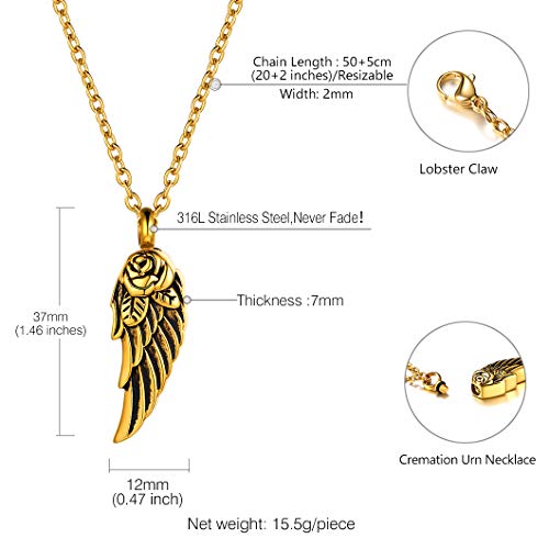 Richsteel DIY Collar Colgante Cenizas Dorado guardapelo Rosa Pluma Collar Ceniza Humana Animal urna Acero Colgante Oro Mujer Hombre