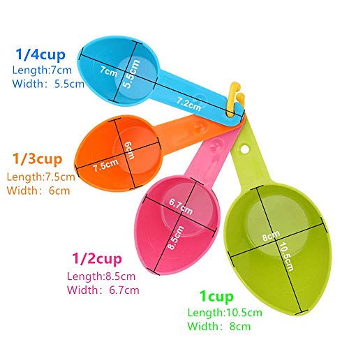 RMENOOR Cucharas Medidoras, Tazas Medidoras, Cucharas Medidoras de Cocina, Cucharas Medidoras de Plástico, 4 en 1, Ideal para Medir Comida de Mascotas, Líquidos y Condimentos Secos