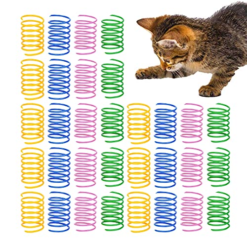 RoadLoo Juguete de Resorte de Gato, 60 Piezas Juguete para Gato Espiral Plástico Muelles en Espiral Colorido Juguete Colorido Interactiva para Gato Mascotas Regalo de Novedad Reboten Golpeen Atrapen
