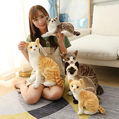 Rongchuang Gato siamés Tabby gato peluche felpa,Juguetes realistas de peluche de gato pequeño para niños mascotas