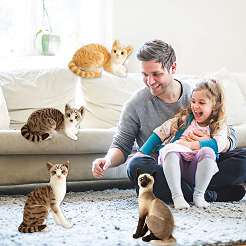 Rongchuang Gato siamés Tabby gato peluche felpa,Juguetes realistas de peluche de gato pequeño para niños mascotas