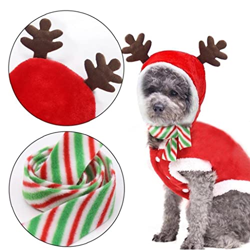 Ropa Mascota Navidad con Capucha Suéter Abrigo Disfraz Elfas Santa Sombrero Jumpers Dibujos Animados Invierno Cálido Gato Ropa Perro