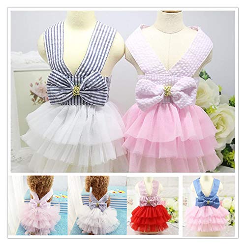 Ropa para mascotas, vestidos para perros pequeños gatos falda de tutú chaleco de princesa Petti Vestido gatos vestidos pequeños pomerania chihuahua falda ropa para cachorros (Denim Pink, S)