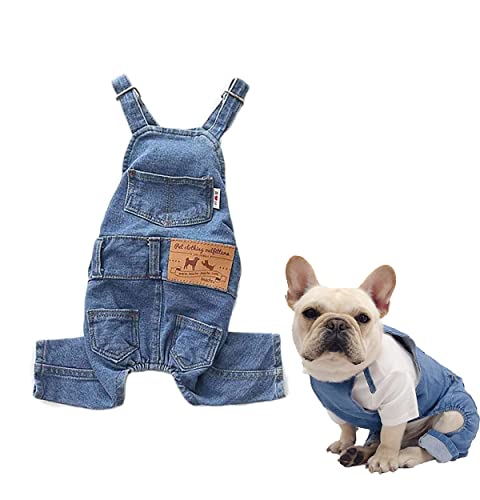 Ropa para perros, overoles de mezclilla, chaqueta de mezclilla para cachorros, disfraces de mono con tirantes, ropa suave y cómoda para perros pequeños y medianos (XL)