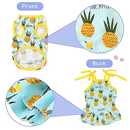 Ropa para perros, paquete de 2 camisas para perros, lindos vestidos para cachorros, falda transpirable sin mangas para perros, vestido de gato, camiseta con estampado de piña en la playa hawaiana