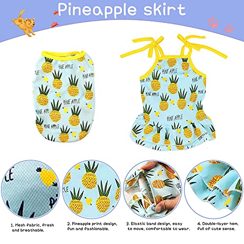 Ropa para perros, paquete de 2 camisas para perros, lindos vestidos para cachorros, falda transpirable sin mangas para perros, vestido de gato, camiseta con estampado de piña en la playa hawaiana