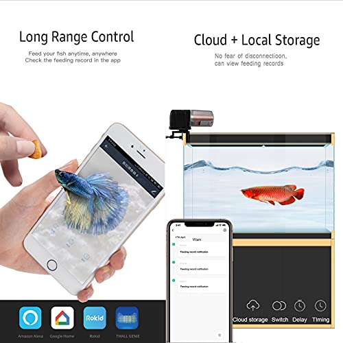 RoseFlower Alimentador Automatico de Acuario, WiFi Dispensador Comida Peces por Comida Peces Vacaciones Programador Inteligente controlado para La Nube con App, Acceso Remoto,Control de Voz