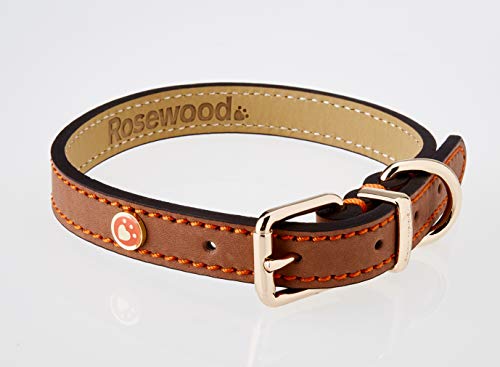 Rosewood. Collar de Lujo en Piel para Perros, Color marrón