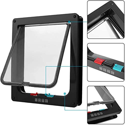 Ruankenshop Gatera Gateras para Gatos Aleta de Gato con túnel Inteligente Cat Flap Solapas de Gato para Puertas de Madera Gato Puerta de la Puerta Black,Large