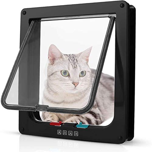 Ruankenshop Gatera Gateras para Gatos Aleta de Gato con túnel Inteligente Cat Flap Solapas de Gato para Puertas de Madera Gato Puerta de la Puerta Black,Large