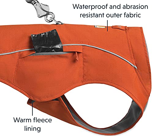 RUFFWEAR Combo Abrigo y Arnés Overcoat Fuse 2 en 1, Chaqueta con Forro de Vellón para Perros - Naranja Canyonlands, XS