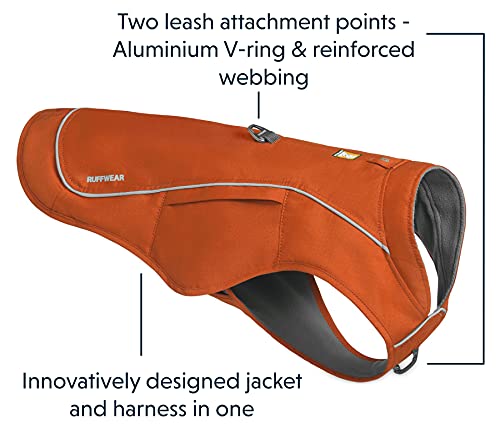 RUFFWEAR Combo Abrigo y Arnés Overcoat Fuse 2 en 1, Chaqueta con Forro de Vellón para Perros - Naranja Canyonlands, XS