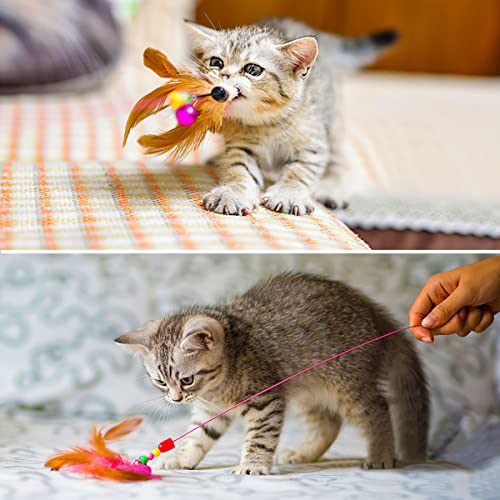 Ruitena - Juguetes Plumas de Gatos Interactivo con Campanas para Gatos y Gatitos Varita de Juguetes para Gatos Plumas Interactivos(10pcs)