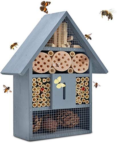 Ruiuzi Casa para insectos, de materiales naturales, casa de abejas, mariquitas, casa de mariposas, para varios insectos voladores, casa de insectos natural (azul)