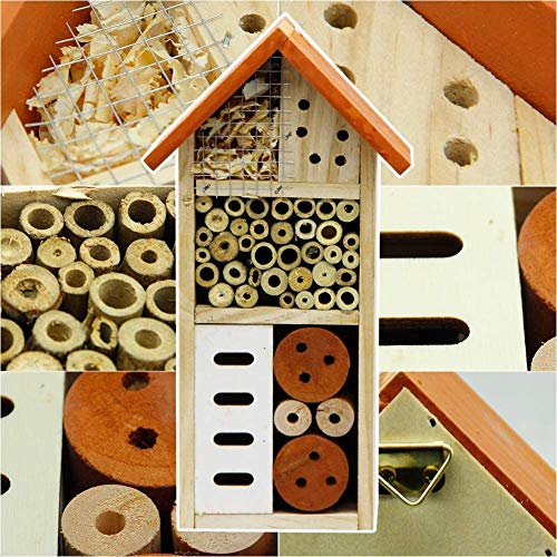 Ruiuzi - Hotel de insectos de materiales naturales, tejado rojo, casa de abejas, mariquitas de mariposa, para diferentes insectos voladores, casa de insectos natural (Insect House)