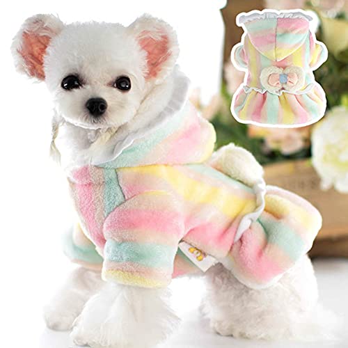 Rutaqian Vestido para mascota, falda de perrito, gatito y perrito, forro polar coral, vestido de moda agradable para la piel, para otoño, invierno rosa amarillo L