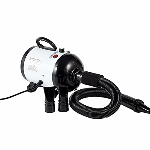 SABYDICAR Secador de Pelo para Mascotas de 1200 W, soplador de Aseo para Perros y Gatos con Manguera de 2,3 my 3 boquillas, bajo Nivel de Ruido/Calentador de Temperatura Ajustable/Velocidad Variable