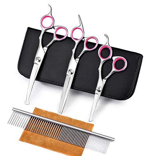 Sahkgye Juego de Tijeras para el Cuidado de Mascotas con Punta Redonda de Seguridad, Kit de Tijeras para el Cuidado del Perro para el Cuidado del Cabello para Perros y Gatos