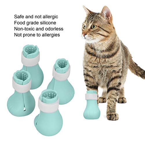 SALUTUYA Funda para pies de Gato, Zapatos de Silicona antirrayas para Gatos, Fundas Ajustables para Garras de Gato, Protector de Patas, para baño de Gatos en casa, peluquería para Mascotas(Verde)