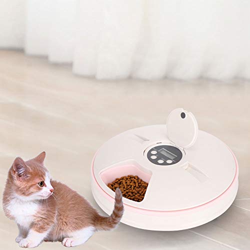 SanZHONGsd Dispensador Automático de Alimentos para Mascotas de 6 Comidas con Temporizador Digital Programable Dispensador Automático de Donuts para Perros Gatos Animales Pequeños Control