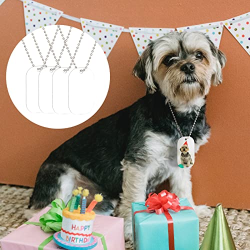 SAVITA 15 Piezas Etiquetas para Perros, con 15 Piezas Cadena de Bolas y 1 Pieza Cinta Térmica Etiquetas de Aluminio para Perros en Blanco para Mascotas Colgantes de Etiquetas de Estampado (31 Piezas)